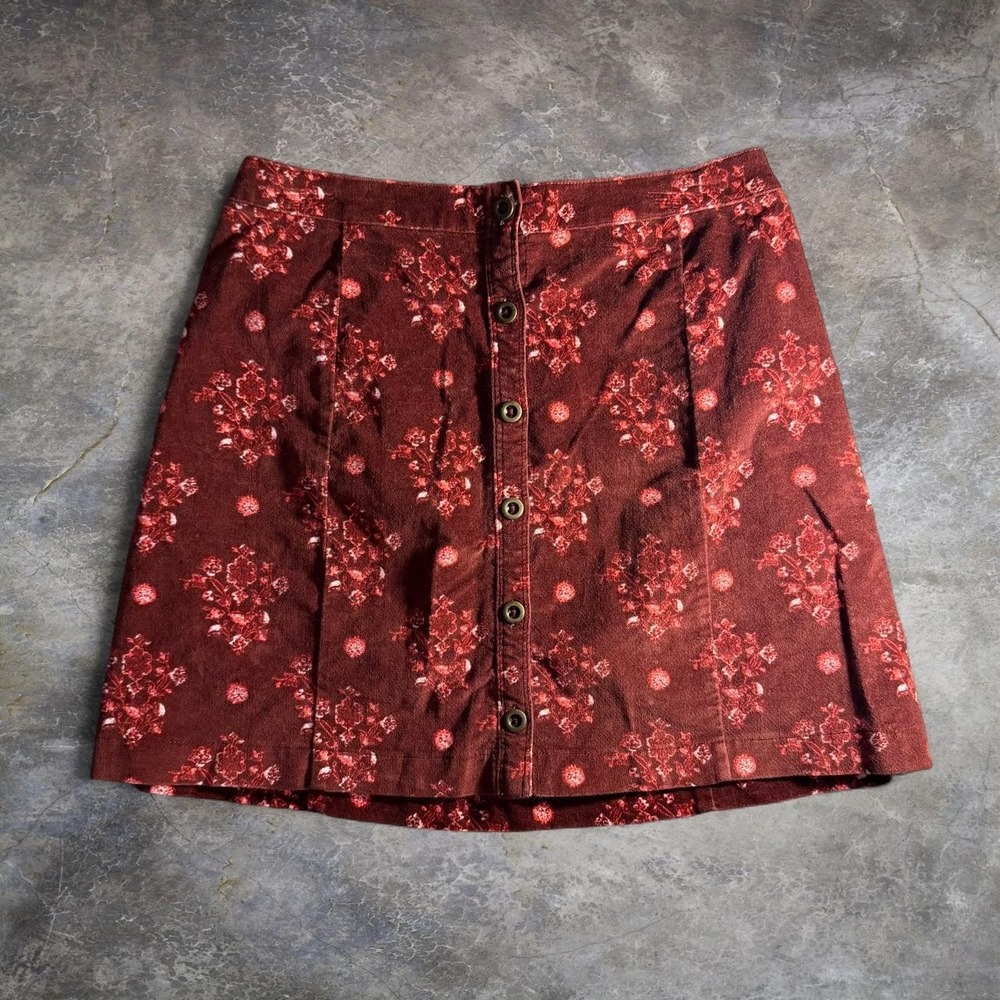 Hollister Burgundy Floral Button Front Corduroy Mini Skirt Size 5‎